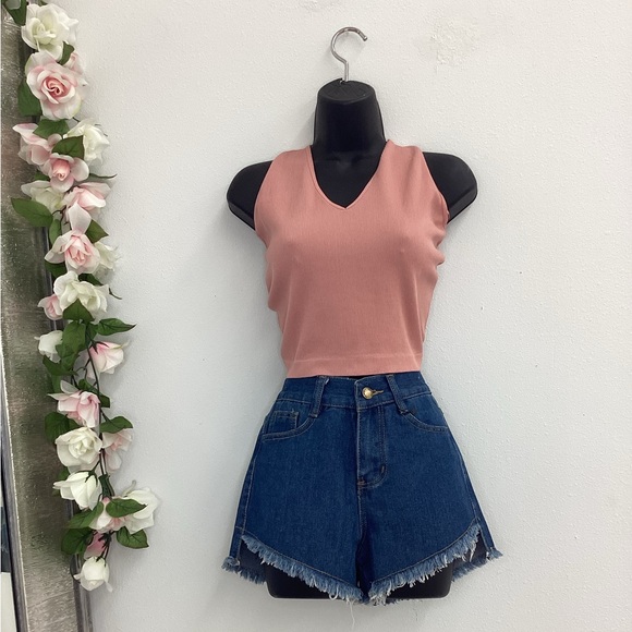 Amore mauve pink ribbed halter top - Picture 1 of 3